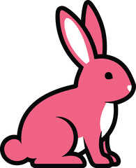 Obraz premium Side profile illustration of a single pink rabbit with large upright ears on a plain background.