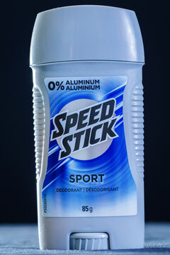 Vertical format of American brand Colgate-Palmolive men's personal hygiene long-term product, Speed Stick in the Sport scent., 0% aluminum deodorant stick.