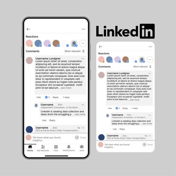 LinkedIn Comments and Reactions Interface on Smartphone Screen. LinkedIn Mobile App UI Design for Comments and Professional Engagement