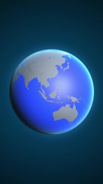 The animation shows a graphic representation of the earth and highlights the location and map of Guam colored red in vertical format.