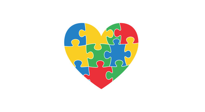 Colorful heart shaped puzzle pieces.
