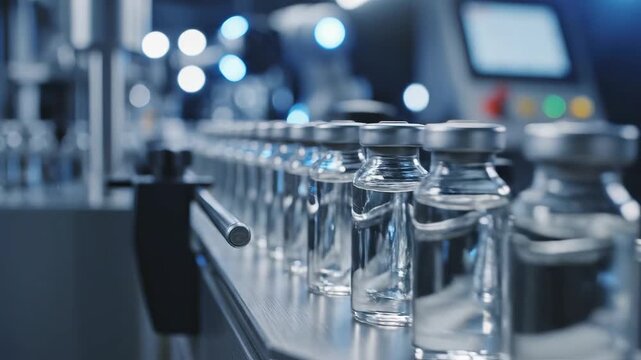 Vials on production line in factory