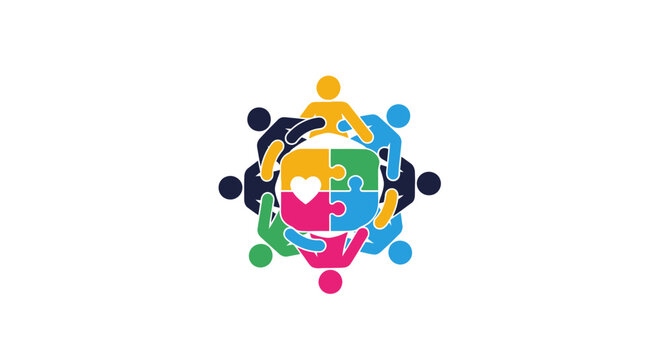 Colorful Globe with Human Figures Connected.