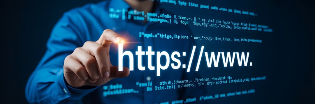 Cyber security concept with https text and digital network background