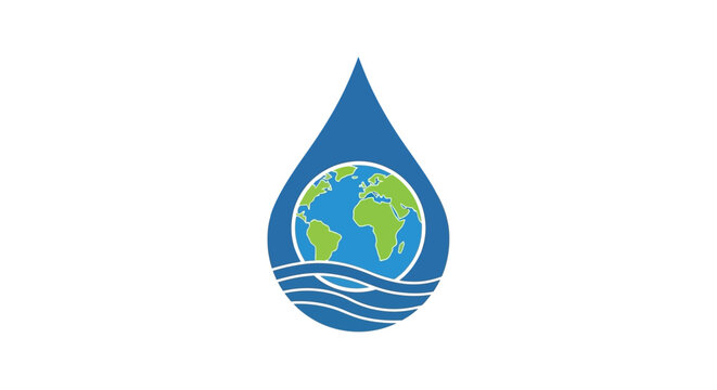 Earth Globe in Water Drop Icon.