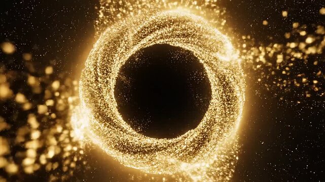 Golden swirling particle ring in space