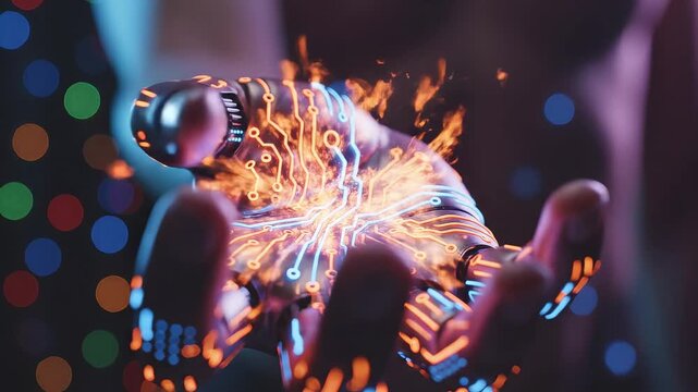 Cybernetic hand with glowing circuits