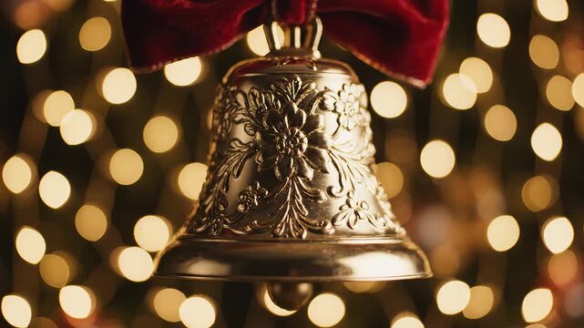 Golden Christmas bell with red bow