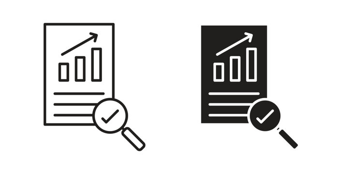 Analytics report icon set different line and flat style collection.