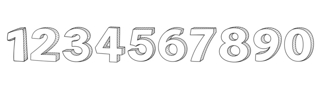 Hand drawn vector numbers set, rough black ink digits from zero to nine, sketch style grunge numeric typography collection for design, poster, logo, education on transparent background