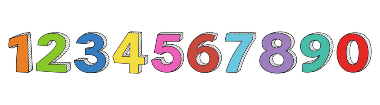 Hand drawn vector numbers set, rough black ink digits from zero to nine, sketch style grunge numeric typography collection for design, poster, logo, education on transparent background