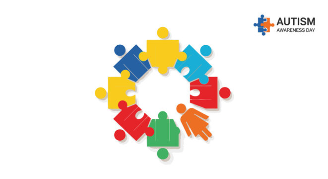 Autism awareness puzzle pieces connected.