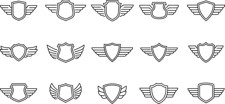 Shield emblems with wings: heraldic badge icons with suitable for emblems