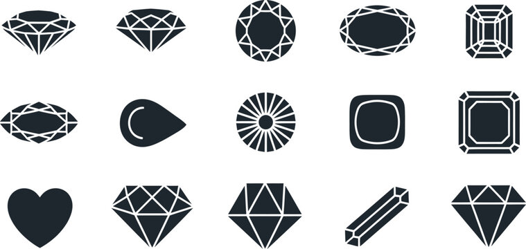 Assortment of 15 Dark Blue Gemstone and Diamond Cut Icons Keywords: gemstone, diamond, jewel, gem, cut, shape, icon, symbol, brilliant, oval