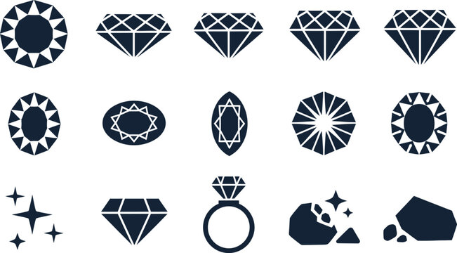 Assortment of Dark Blue Diamond and Gemstone Icons jewel crystal