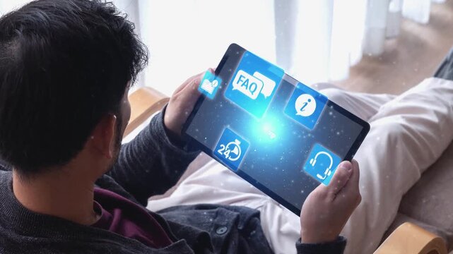 FAQ and online help icons show question, answer, and support system. FAQ improves online help experience, customer service quality, and FAQ knowledge access. Gist