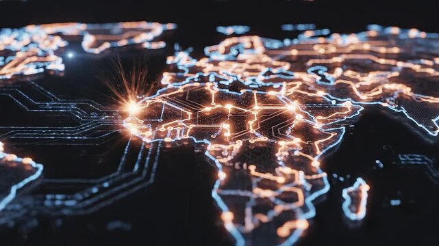 Digital world map with network connections