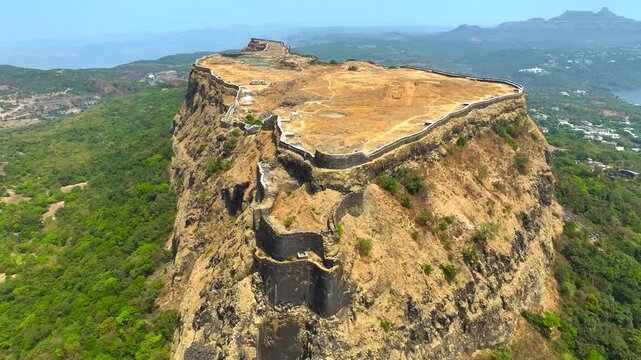 Aerial View of Historic Hill Fort Plateau Near Lonavala Maharashtra India