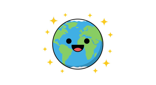 Smiling Earth Planet Cartoon Character.