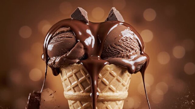 Chocolate ice cream with melting chocolate