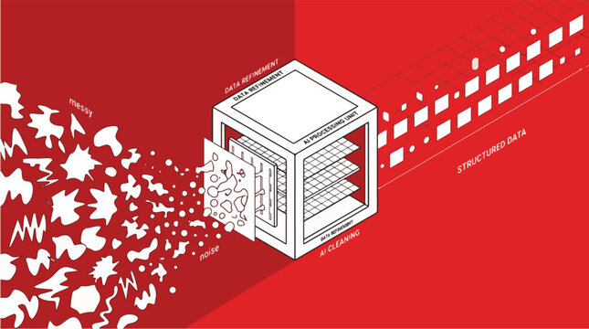 Artificial Intelligence Cleaning Dirty Data with Raw Input Processed into Clear Structured Information Output &ndash; Vector Illustration