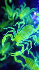 Fototapeta premium Emperor Scorpions Glow Under Ultraviolet Light in Dark Environment