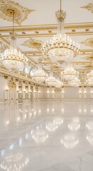 Obraz premium Luxurious ballroom interior with crystal chandeliers and polished marble floor
