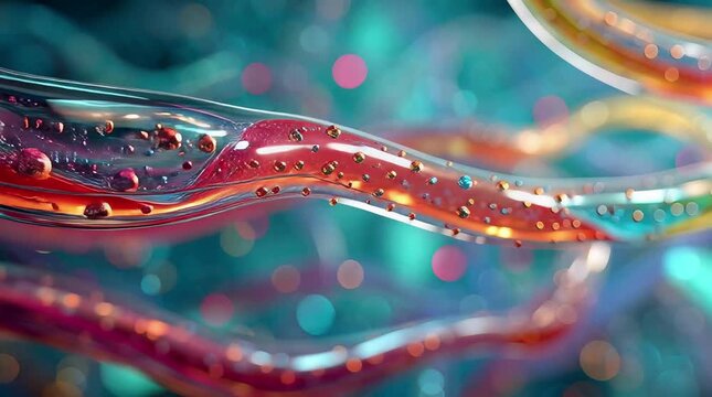 Abstract Colorful Microscopic View of Fluid Dynamics within a Biological Pathway 4K Video