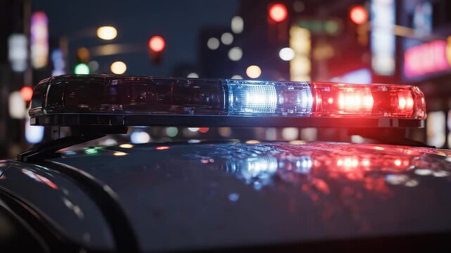 Police car roof lights at night