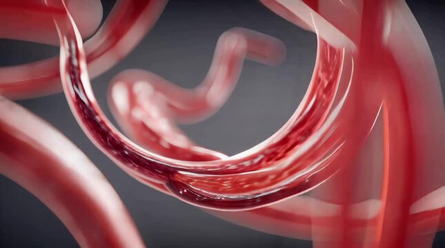 Abstract 4K Video Animation of Intricate Red and White Microscopic Structures in Human Body