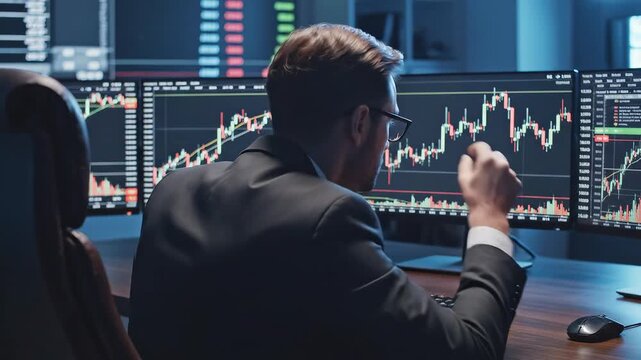 Man in suit analyzing stock market charts
