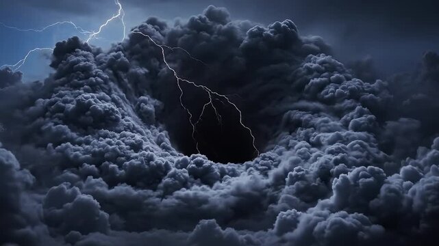 Stormy sky with lightning and cloud vortex