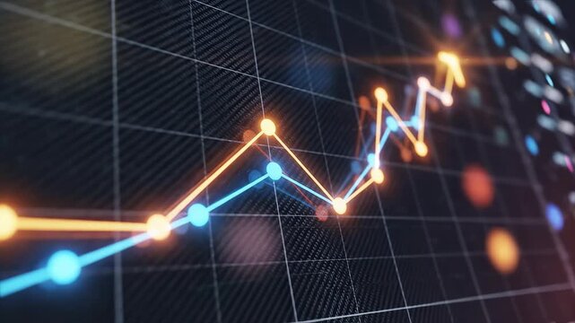 Colorful line graph on digital screen