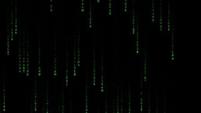 Digital Rain Code Falling Matrix Style on Dark Screen Loop
