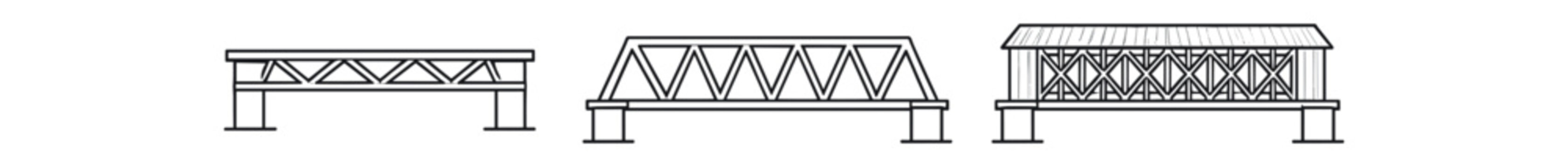 Three linear truss bridge illustrations shown side by side with different structural patterns.