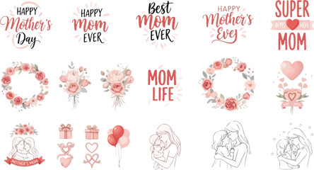 Fototapeta premium Collection of mother's day themed illustrations and messages