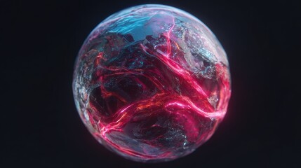 Naklejka premium Abstract glowing orb with dynamic energy veins against dark background