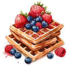 watercolor of Waffles illustration, isolated on a white background. © lunaris