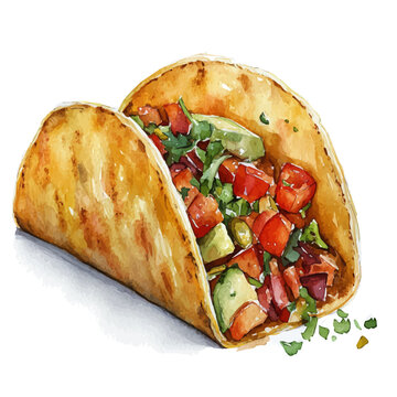Taco, illustration watercolor artwork with subtle gradients and elegant contours, isolated on a white background.