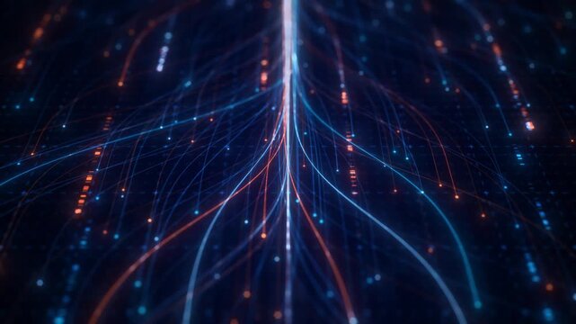 Abstract Neural Network Graph Visualization, AI Machine Learning Data Classification. Connected Nodes and Flow Lines, Big Data Technology Abstract Background for Artificial Intelligence Communication