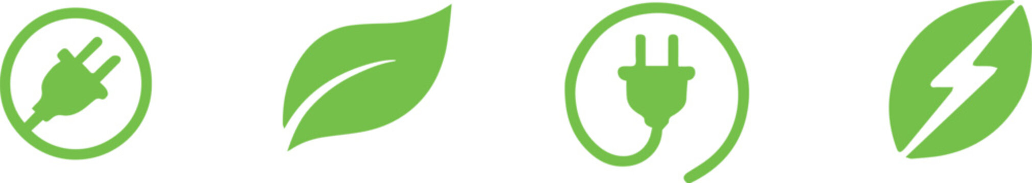 energy icon set plug leaf bolt circle green symbols for eco use web ui