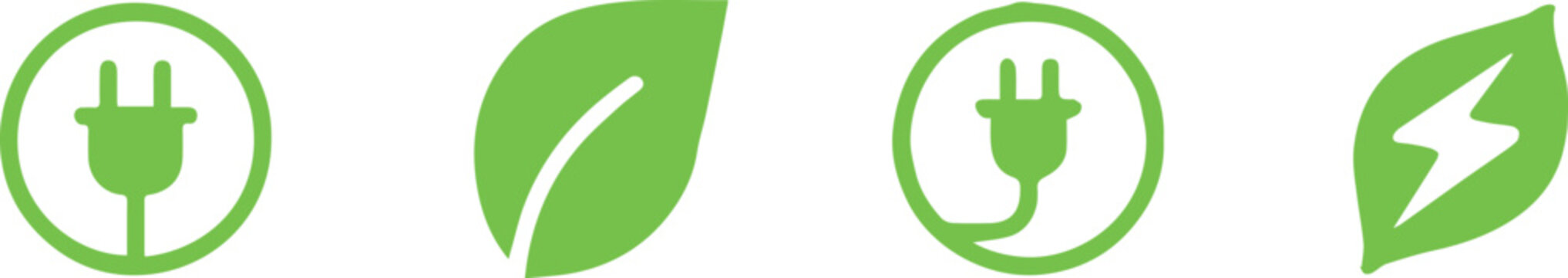 energy logo set green plug leaf electric bolt circle icons for web kit