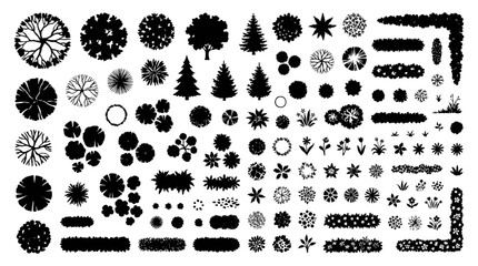 Obraz premium Top View Landscape Architecture Tree and Shrub Silhouette Vector Set: Garden Plan Symbols