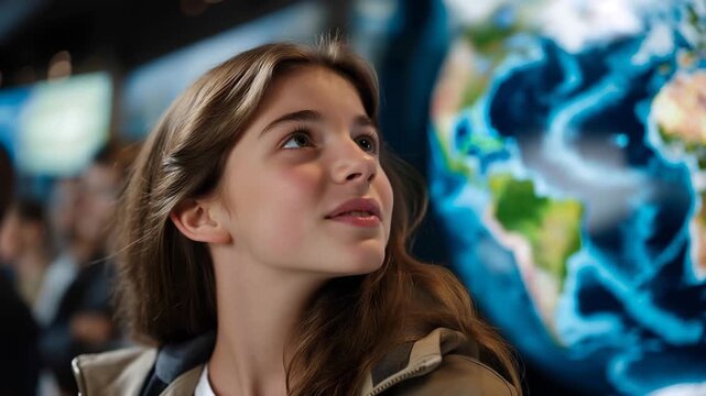 A multicultural group of climate activists mapping global impact zones on transparent digital screens, each offering perspectives tied to their homeland &mdash; environmental justice, international