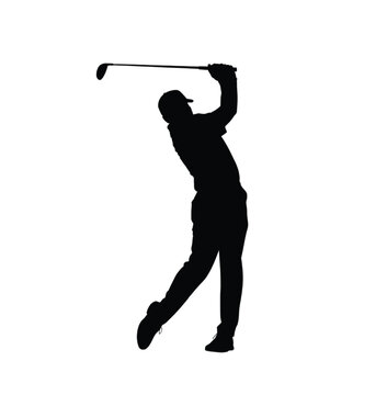 Black silhouette of a golfer swinging a golf club vector illustration EPS PNG file