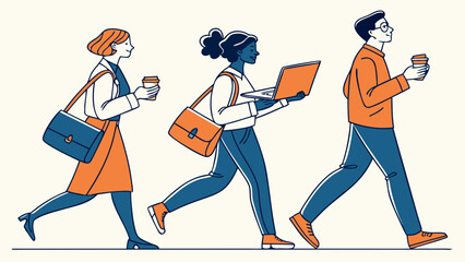 Fototapeta premium Set of 3 walking office workers vector illustration