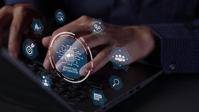 Marketing automation diagram showcase AI-driven campaign workflow, highlight marketing automation, data-driven strategy, marketing automation tools, and market automation process in business. Muxer