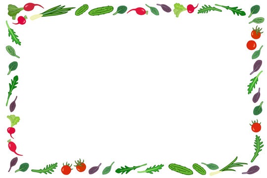 Vector frame of vegetables and herbs. Healthy eating concept. Основные RGB