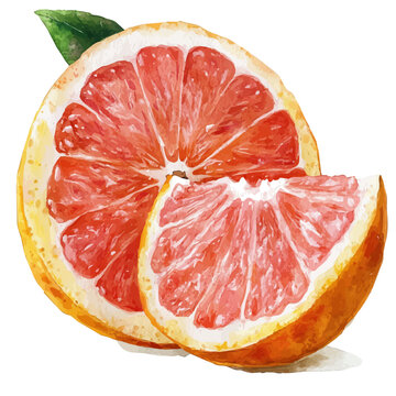 Grapefruit, refined watercolor illustration with luminous tones and soft layered brushwork, isolated on a white background.