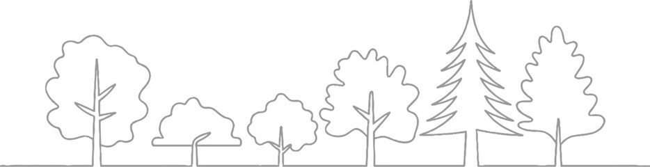 A line of various trees including deciduous and coniferous shapes against a white background nature forest © ESIPOOS